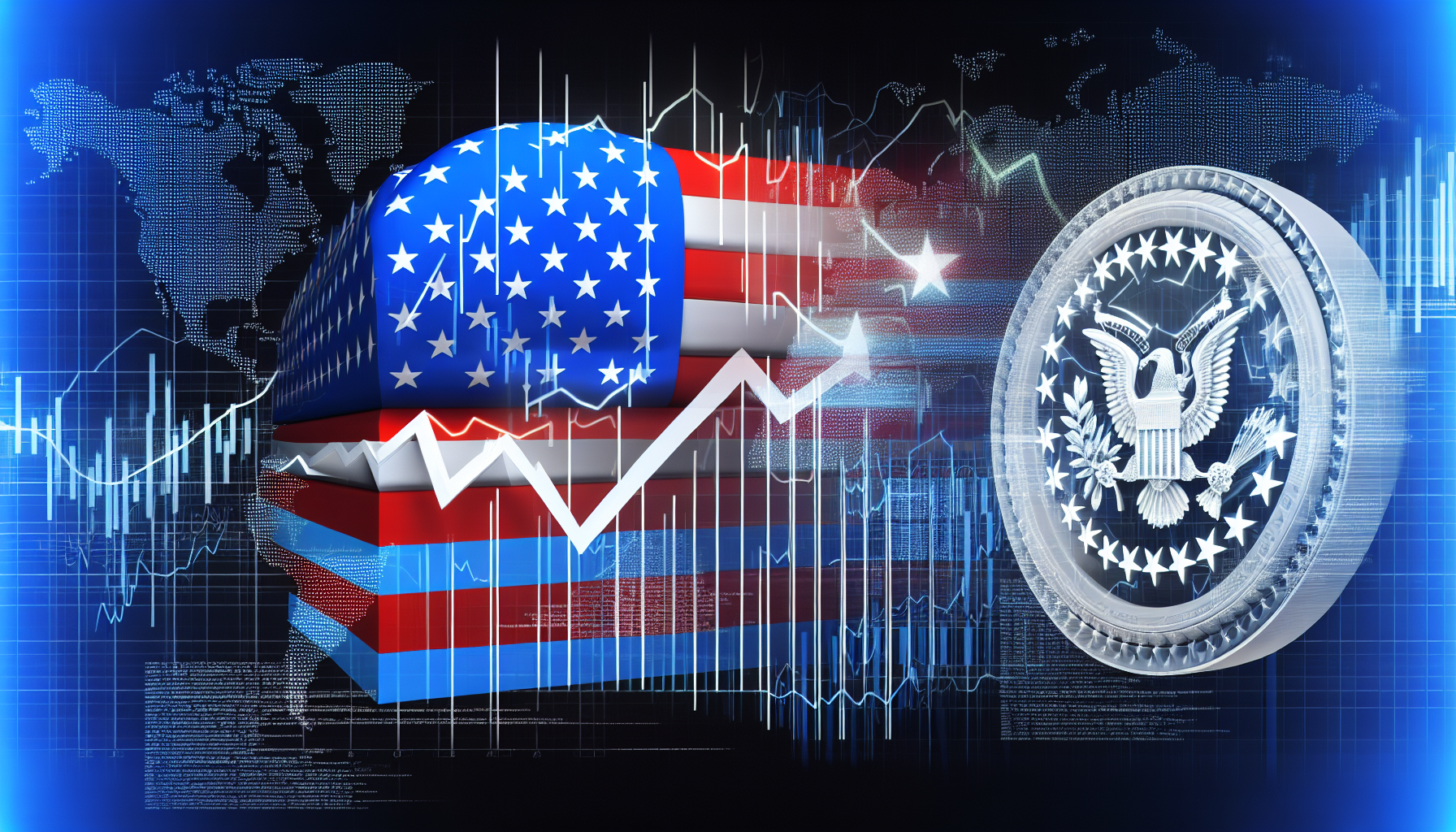 Ein Bild, das einen Aktienfonds der Vereinigten Staaten darstellt, mÃ¶glicherweise mit Darstellungen von Aktienpapieren, aufwÃ¤rts tendierenden Grafiken, einer stilisierten amerikanischen Flagge und symbolischen Darstellungen von Wachstum und finanziellem Erfolg.