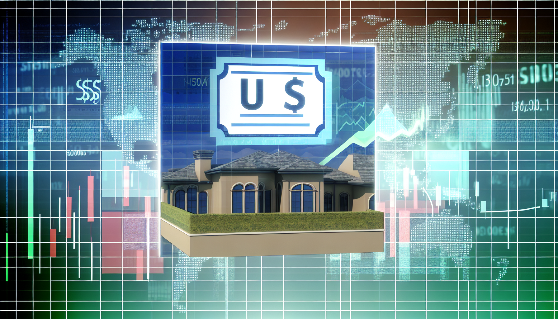 Ein Bild, das einen US-Aktienfonds darstellt. Im Vordergrund befindet sich eine visuelle Darstellung des Konzepts 'US-Aktienfonds', wie ein Papierzertifikat oder ein Finanzdiagramm, das die Leistung oder das Wachstum anzeigt. Eine symbolische Darstellung der USA mit Dollarzeichen oder ikonischer suburbaner Architektur kann Teil des Bildes sein. Der Hintergrund kÃ¶nnte einen BÃ¼roraum oder eine Stadtsilhouette enthalten, um eine GeschÃ¤ftsumgebung zu suggerieren. Die Farben des Bildes kÃ¶nnten eine Mischung aus Blau-, GrÃ¼n- und GrautÃ¶nen sein, um einen professionellen und finanziellen Ton zu setzen. Halten Sie das Bild realistisch und professionell, wobei alle Elemente klar sichtbar sind.
