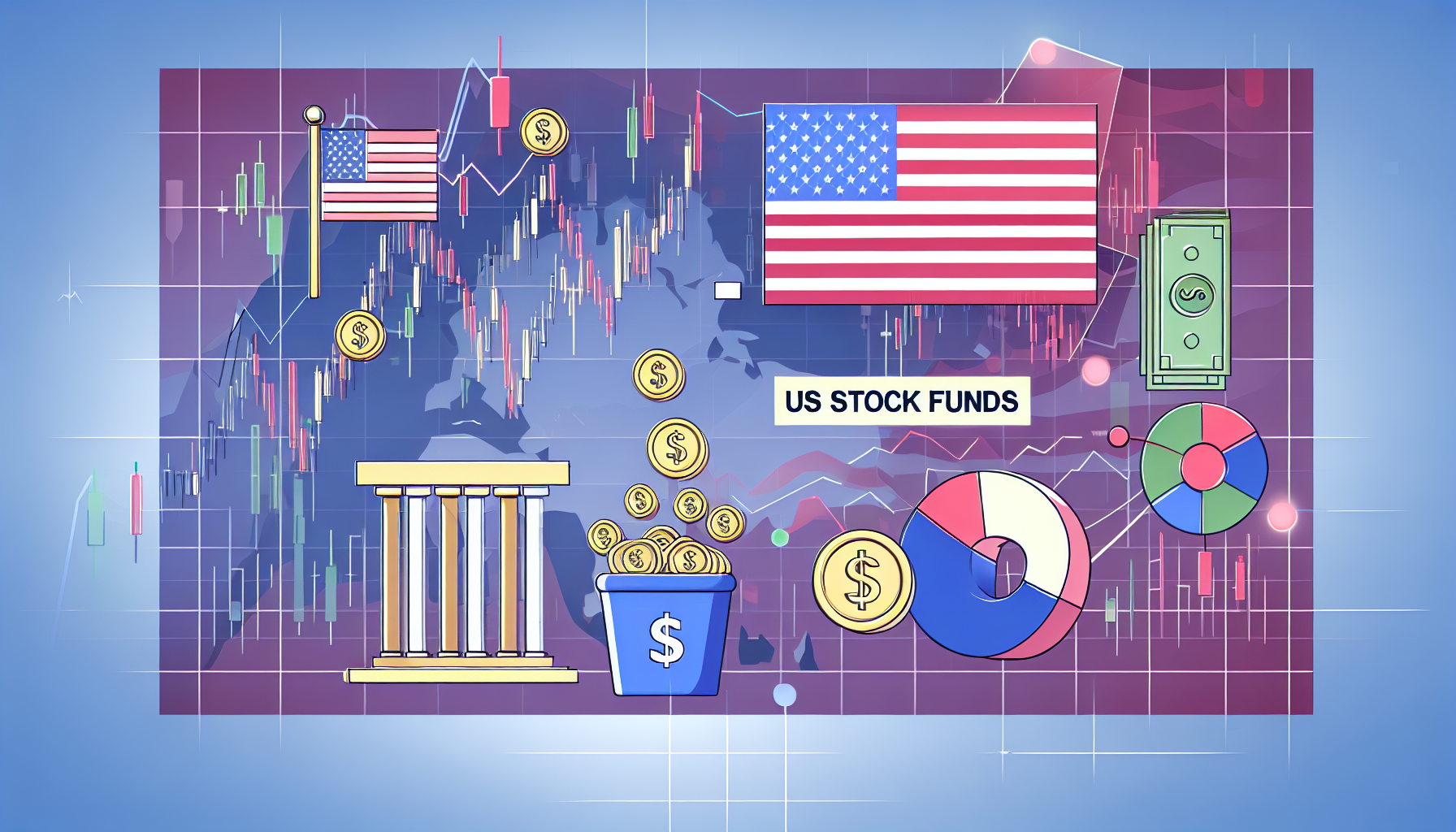 Um das Konzept der US-Aktienfonds zu veranschaulichen, kÃ¶nnen wir eine Vielzahl von symbolischen Elementen verwenden, die die verschiedenen Aspekte dieser Finanzinstrumente darstellen. n1. **Diagramme**: Stellen Sie Diagramme dar, die sowohl steigende als auch fallende Aktienkurse zeigen. Diese Diagramme kÃ¶nnen Linien- oder Balkendiagramme sein, die die VolatilitÃ¤t und die Schwankungen des Marktes verdeutlichen. Ein steigendes Diagramm kÃ¶nnte den Erfolg und das Wachstum von Aktienfonds symbolisieren, wÃ¤hrend ein fallendes Diagramm die Risiken und Herausforderungen darstellt.n2. **Amerikanische Flagge**: Die Flagge der Vereinigten Staaten kann im Hintergrund oder als Teil des Designs integriert werden, um die nationale IdentitÃ¤t und den Fokus auf den US-Markt zu betonen. Sie symbolisiert auch das Vertrauen in die amerikanische Wirtschaft.n3. **Wall Street-Schild**: Ein Schild mit der Aufschrift â€žWall Streetâ€œ kÃ¶nnte prominent platziert werden, um den Standort des Finanzzentrums und die Bedeutung von Aktienfonds in der amerikanischen Finanzlandschaft zu verdeutlichen. Es steht fÃ¼r den Handel und die Investitionen, die dort stattfinden.n4. **GoldmÃ¼nzen**: GoldmÃ¼nzen kÃ¶nnen als Symbol fÃ¼r Wert und Sicherheit verwendet werden. Sie reprÃ¤sentieren die Idee, dass Investitionen in Aktienfonds potenziell zu Wohlstand fÃ¼hren kÃ¶nnen. Gold steht auch fÃ¼r StabilitÃ¤t in unsicheren Zeiten.n5. **Vielfalt der Fonds**: Um die KomplexitÃ¤t der US-Aktienfonds zu zeigen, kÃ¶nnten verschiedene Arten von Fonds dargestellt werden, wie z.B. Indexfonds, aktiv verwaltete Fonds und Sektorfonds. Diese kÃ¶nnten durch unterschiedliche Farben oder Symbole reprÃ¤sentiert werden, um die Diversifikation und die verschiedenen Anlagestrategien zu verdeutlichen.n6. **Investoren**: Silhouetten von Investoren, die auf die Diagramme schauen oder mit einem Smartphone interagieren, kÃ¶nnten hinzugefÃ¼gt werden, um die menschliche Komponente des Investierens zu zeigen. Dies verdeutlicht, dass hinter den Zahlen und Symbolen echte Menschen stehen, die Entscheidungen treffen.nDurch die Kombination dieser Elemente entsteht ein komplexes und facettenreiches Bild von US-Aktienfonds, das sowohl die Chancen als auch die Risiken dieser Finanzinstrumente darstellt und gleichzeitig die kulturellen und wirtschaftlichen Kontexte berÃ¼cksichtigt.