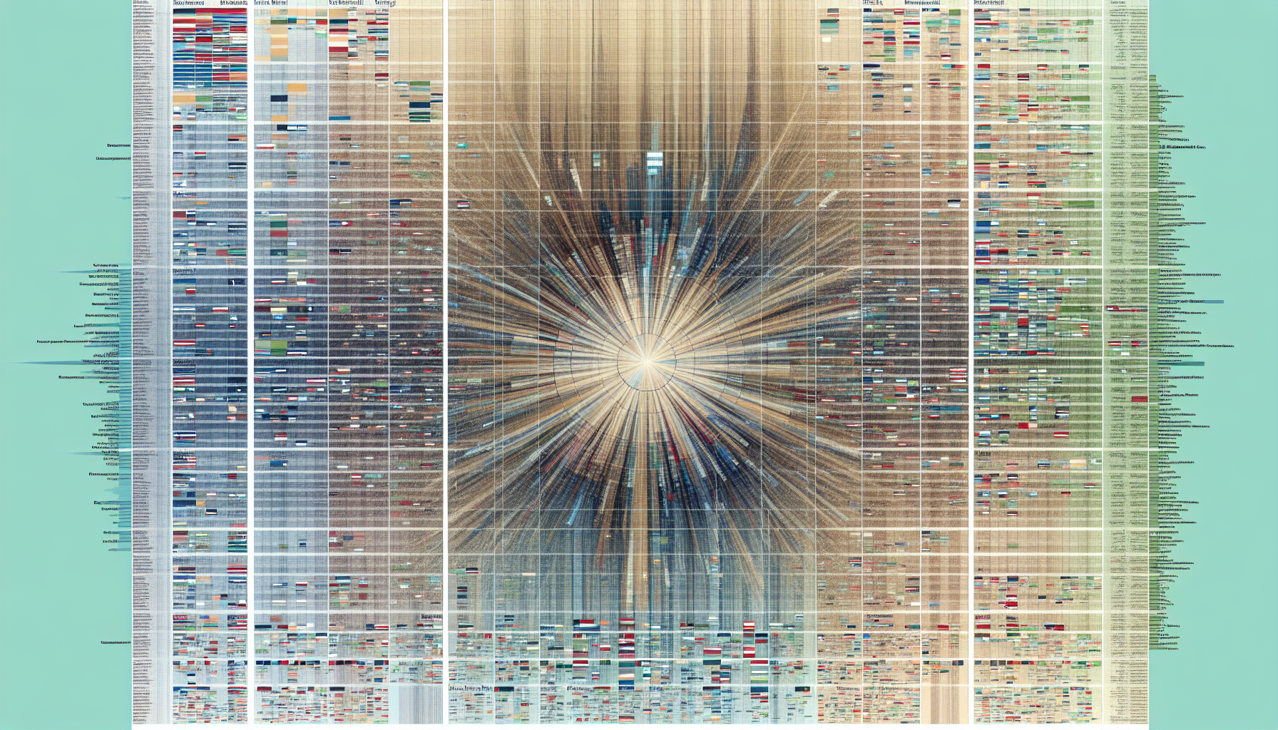 Eine beeindruckende Darstellung von US-Aktienfonds, die durch visuelle Elemente reprÃ¤sentiert wird. Stellen Sie sich die Weite des US-Finanzmarktes vor. Es gibt vielfÃ¤ltige Aktien aus entsprechend unterschiedlichen Bereichen, die jeweils als eigenstÃ¤ndige, aber integrierte Elemente in einem grÃ¶ÃŸeren Ã–kosystem dargestellt sind. Das Bild kombiniert gÃ¤ngige Sektoren wie Technologie, Gesundheitswesen, Verbraucher Dienstleistungen und kleinere Nischenindustrien. Die relative GrÃ¶ÃŸe jedes Sektors innerhalb des Fonds wird durch unterschiedlich groÃŸe, strahlende Linien dargestellt, die von einem gemeinsamen Zentrum ausgehen, das den Fonds symbolisiert. Die gesamte Farbpalette besteht aus gedÃ¤mpften Farben, wobei verschiedene Schattierungen die Leistung anzeigen und GoldtÃ¶ne hochperformende Aktien kennzeichnen.
