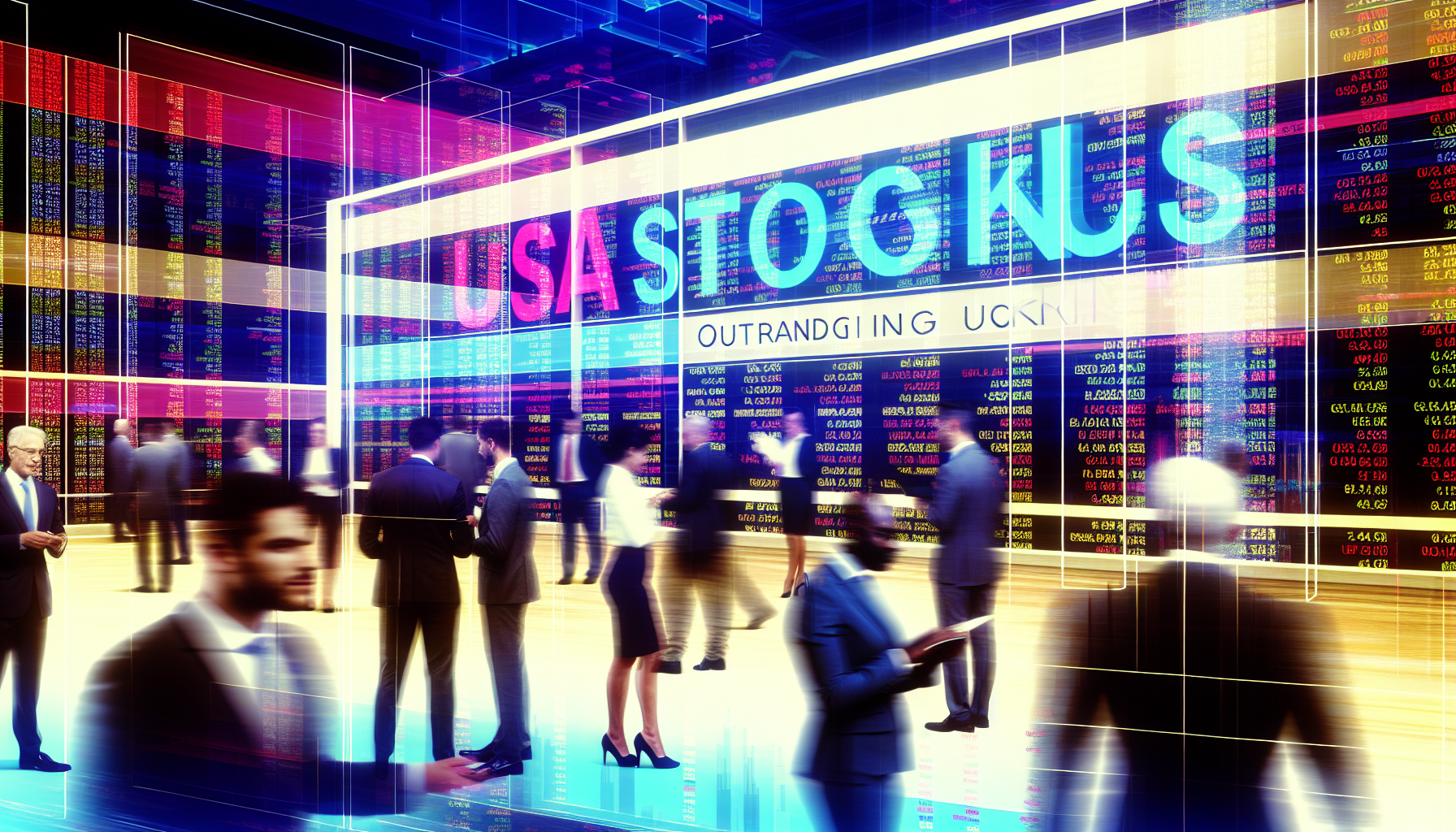 Eine visuelle Darstellung herausragender US-Aktienfonds. Das Bild zeigt eine geschÃ¤ftige Handelsumgebung, in der multikulturelle MÃ¤nner und Frauen in Businesskleidung eifrig Datenbildschirme mit Aktienentwicklungen diskutieren und analysieren. Hinter ihnen befindet sich eine groÃŸe elektronische Tafel, die einige prominente US-Aktienfonds und deren gegenwÃ¤rtiges Wachstum in leuchtenden, auffÃ¤lligen Farben anzeigt. Die Stimmung der gesamten Szene ist intensiv, aber produktiv, mit einem Hauch von Aufregung in der Luft.