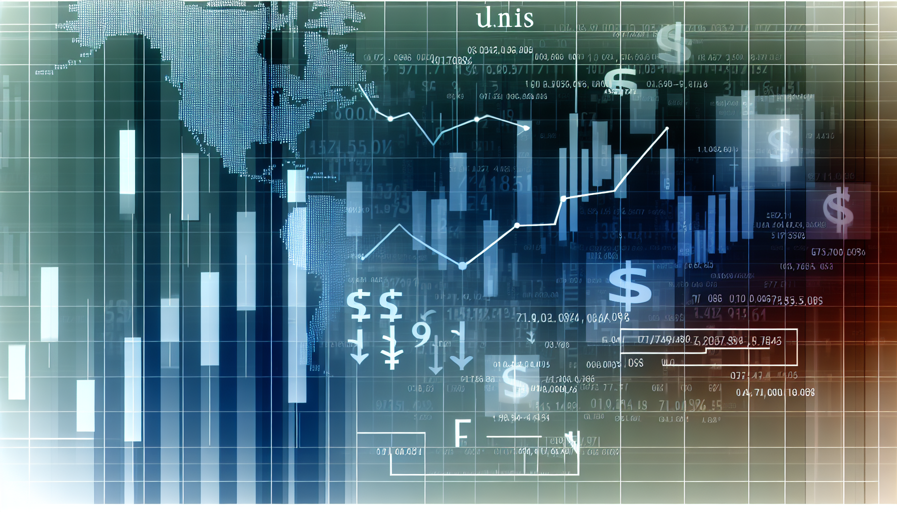 Eine detaillierte Visualisierung eines US-Aktienfonds, dargestellt als eine Sammlung digitaler Symbole. Sie sollte als abstraktes Konzept mit Diagrammen, Grafiken und finanziellen Kennzahlen prÃ¤sentiert werden. Das Design sollte die Dynamik und Schwankungen des Finanzmarktes in einem klaren, visuellen Format reprÃ¤sentieren.