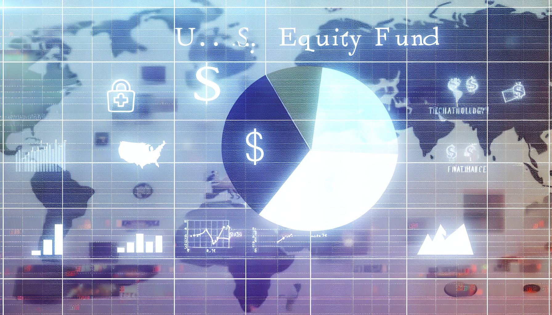 Stellen Sie sich ein Bild des Konzepts eines US-Aktienfonds vor. Dieses Bild zeigt eine Sammlung von US-Aktien, mÃ¶glicherweise in Form eines Kreisdiagramms oder Graphen, der die Diversifikation Ã¼ber verschiedene Sektoren wie Technologie, Gesundheitswesen, Finanzen und mehr betont. Der Hintergrund sollte mit subtilen Hinweisen auf US-Ikonografie gefÃ¼llt sein, wie dem Dollar-Symbol oder dem symbolischen Wall Street-Bullen.