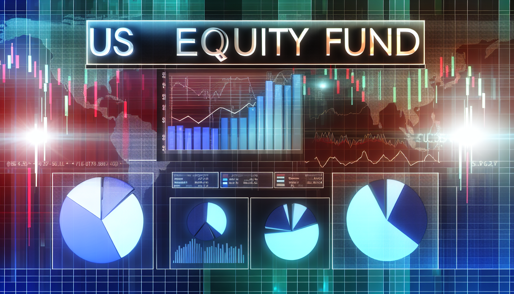 Eine grafische Visualisierung eines US-Aktienfonds. Das Bild zeigt verschiedene finanzielle Elemente wie den Aktienmarktgraphen, Tortendiagramme, die die Portfolioallokation darstellen, und die Verteilung verschiedener Sektoren. Der Hintergrund sollte eine hochmoderne Finanzumgebung repr&Atilde;&curren;sentieren, mit schwebenden digitalen Datenstr&Atilde;&para;men. Ein gro&Atilde;Ÿer Titel mit der Aufschrift 'US Equity Fund' ist oben in fetten, gl&Atilde;&curren;nzenden Buchstaben deutlich sichtbar.