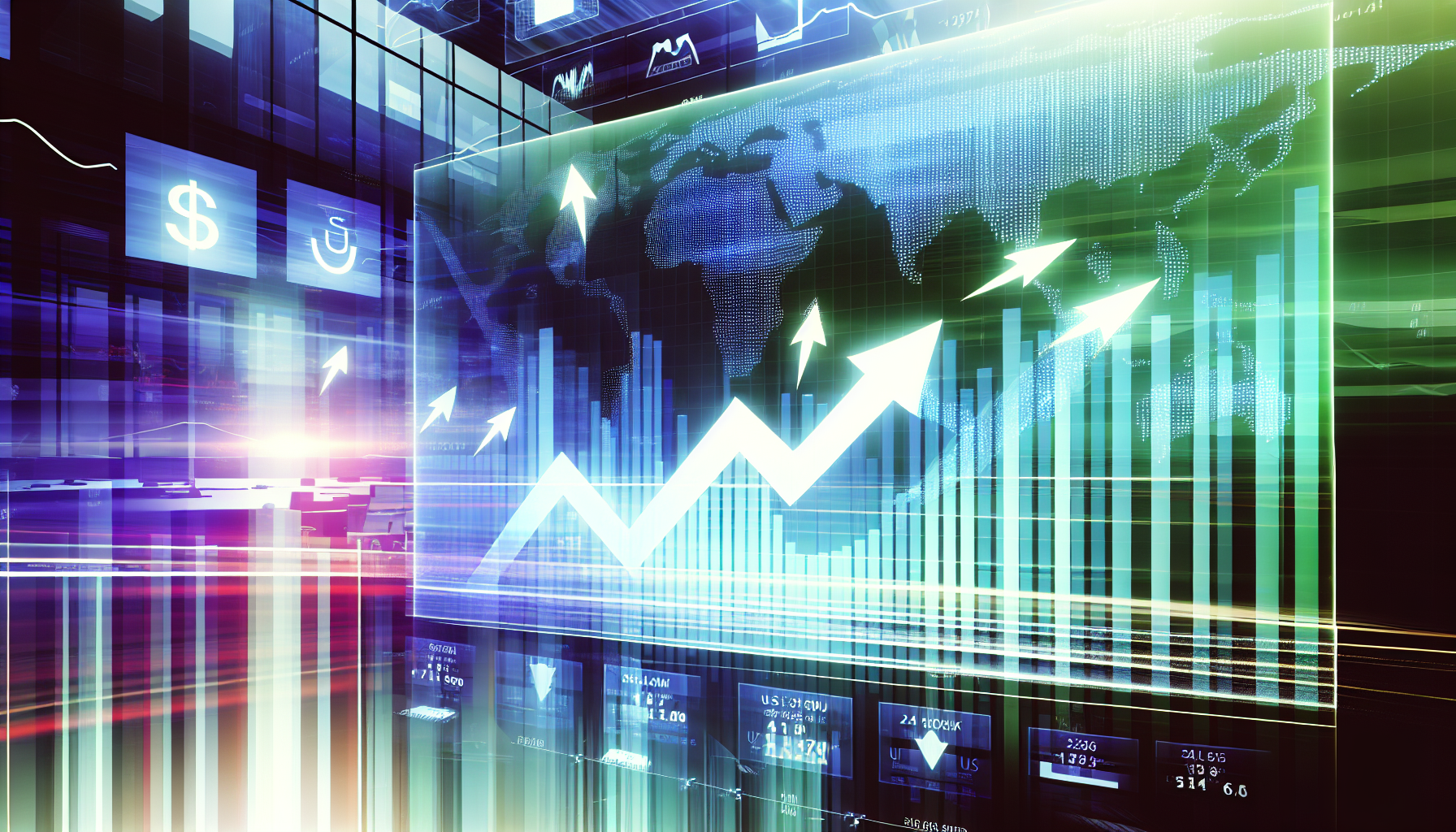 Ein auÃŸergewÃ¶hnlicher US-Aktienfonds, dargestellt als lebendige digitale Grafik. Die Grafik zeigt die dynamischen Schwankungen des Marktes mit Pfeilen, die nach oben und unten zeigen, umgeben von finanziellen Symbolen und Diagrammen. Das Ã¼bergeordnete Thema sollte ein GefÃ¼hl von Investitionsstrategie, Zukunftsperspektiven und wirtschaftlichem Wachstum widerspiegeln. Die Farbpalette sollte von Blau-, GrÃ¼n- und WeiÃŸtÃ¶nen dominiert werden, die PositivitÃ¤t, Wachstum und Sauberkeit symbolisieren. Die Umgebung beschwÃ¶rt eine AtmosphÃ¤re ernsthafter GeschÃ¤ftsgesprÃ¤che und zukunftsorientierter Finanzstrategien herauf.