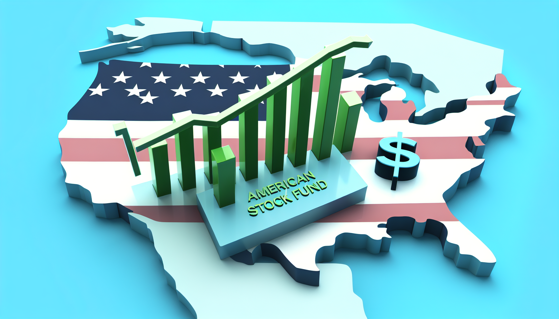 Illustration eines Konzepts f&Atilde;&frac14;r einen amerikanischen Aktienfonds, dargestellt als Grafik mit positivem Wachstum. Sie enth&Atilde;&curren;lt Balken- und Liniendiagramme, die &Atilde;&frac14;ber einer Karte der Vereinigten Staaten schweben. Das Konzept soll florierende wirtschaftliche Aktivit&Atilde;&curren;ten in den USA symbolisieren. Die Farbpalette ist &Atilde;&frac14;berwiegend in Gr&Atilde;&frac14;n-, Blau- und Wei&Atilde;Ÿt&Atilde;&para;nen gehalten, mit dezent eingestreuten Dollarzeichen im Bild.