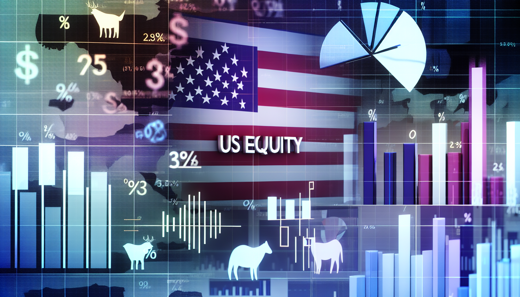 Ein Bild, das das Konzept eines US-Aktienfonds veranschaulicht, mit Diagrammen, Symbolen und Finanzdaten, die die Performance verschiedener amerikanischer Aktien darstellen. Das Bild kÃ¶nnte Balkendiagramme und Tortendiagramme in unterschiedlichen Farben enthalten, die eine Reihe sektorspezifischer Aktienfonds reprÃ¤sentieren. AuÃŸerdem sollten Zahlen und ProzentsÃ¤tze angezeigt werden, die die historischen Renditen des Fonds darstellen.