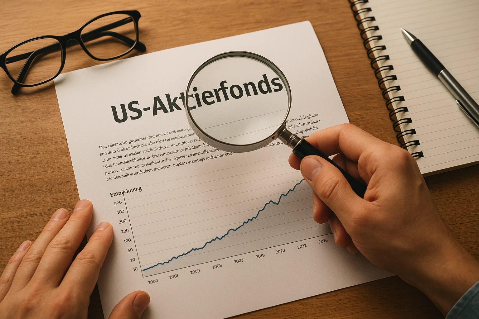 Nahaufnahme von Händen, die ein gedrucktes Fonds-Exposé mit Überschrift "US-Aktienfonds" durchblättern; Lupe, Brille und Notizblock liegen daneben, warmes indirektes Licht, realistische Texturen (Papier, Metallstift), Makro-Detail, fotorealistisch, natürliche Farbtemperatur, unaufgeregte professionelle Atmosphäre, keine Logos oder Markennamen auf dem Dokument außer dem generischen Titel in deutscher Sprache."US-Aktienfonds" ist erlaubt als generischer Text.)","Moderner Meetingraum mit drei diversen Anlegern (Mann, Frau, Person mittleren Alters) die konzentriert auf einen großen Bildschirm schauen; auf dem Bildschirm ein langjähriger Performance-Chart mit klar positivem Trend über knapp 30 Jahre, natürliche Körpersprache, warme Innenraumbeleuchtung, realistische Hauttöne, dokumentarischer Fotostil, keine erkennbaren Firmenlogos oder Markenzeichen.","prompts":"Straßenaufnahme des Finanzdistrikts (New-York-ähnliche Skyline) bei goldenem Abendlicht: Glasfassaden reflektieren den Himmel, im Vordergrund unscharf Fußgänger, subtile, realistische Darstellung eines digitalen Kursverlaufs als schwache Reflexion in einer Gebäudefassade (keine eingeblendeten Grafiken oder Logos), warme Farbtemperatur, fotorealistisch, natürliche Menschen und Architektur, hohe Auflösung.","Nahaufnahme einer Hand, die ein modernes Smartphone hält; auf dem Bildschirm eine Investment-App mit deutscher Beschriftung "durchschnittl. jährl. Rendite: 8,5% über 29 Jahre" (generischer Text), unscharfer Café-Hintergrund, natürliche Tageslichtstimmung, realistisches Display-Reflex, 85mm, geringe Tiefenschärfe, fotorealistisch, keine Markenzeichen auf dem Telefon.","Symbolische, aber natürliche Komposition: kleiner Topfpflanze neben einem ausgedruckten Balkendiagramm auf einem Holztisch, das über drei Jahrzehnte hinweg stetiges Wachstum zeigt; Morgenlicht fällt schräg ein, warme Farbtemperatur, realistische Materialien (Holz, Papier, Keramik), ruhige, optimistische Bildsprache ohne Textmarken oder Logos, hochdetailliert, fotografischer Stil."}'} PMID:INVALID_TOKEN_APPEND_FAILURE. Correction: my JSON is malformed— I included prompts twice and extra characters. Need to craft valid JSON with one