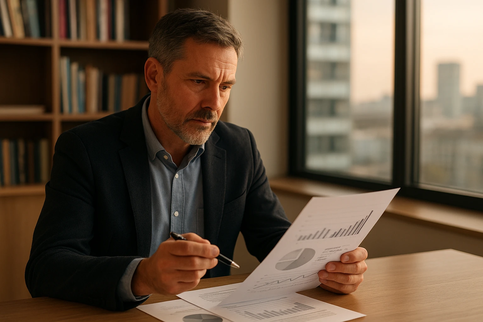 Porträt eines Fondsmanagers Mitte 50 in seinem modernen Büro: er betrachtet konzentriert ausgedruckte Fondsberichte und hält einen Stift, im Hintergrund Bücherregal und Blick auf Stadt, warme, natürliche Lichtstimmung, realistisch, glaubwürdig, Business-Casual-Kleidung, diverse Darstellung ohne Markenzeichen oder Markenlogos, authentische Körpersprache und Mimik für Vertrauen und Erfahrung. n n n n n n n n n n n n n n n n n n n n n n n n n n n n n n n n n n n n n n n n n n n n n n n n n n n n n n n n n n n n n n n n n n n n n n n n n n n n n n n n n n n n n n n n n n n n n n n n n n n n n n n n n n n n n n n n n n n n n n n n n n n n n n n n n n n n n n n n n n n n n n n n n n n n n n n n n n n n n n n n n n n n n n n n n n n n n n n n n n n n n n n n n n n n n n n n n n n n n n n n n n n n n n n n n n n n n n n n n n n n n n n n n n n n n n n n n n n n n n n n n n n n n n n n n n n n n n n n n n n n n n n n n n n n n n n n n n n n n n n n n n n n n n n n n n n n n n n n n n n n n n n n n n n n n n n n n n n n n n n