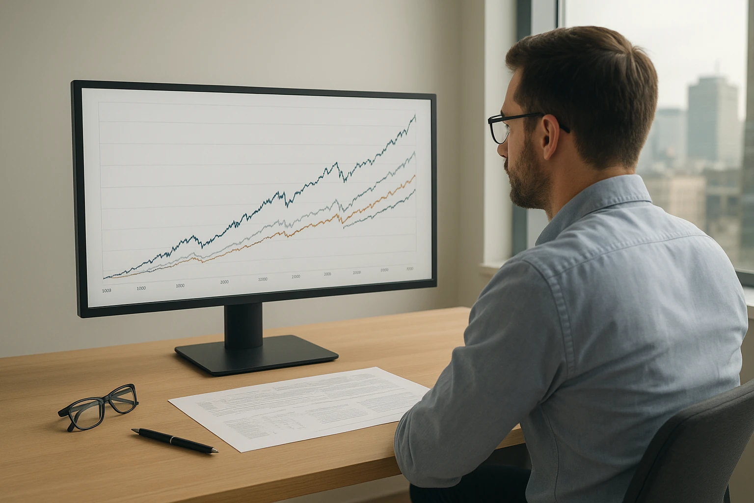 Realistische Szene eines Finanzanalysten in einem hellen Büro, der auf einem großen Monitor eine historische Performance-Grafik eines US-Aktienfonds über Jahrzehnte betrachtet, mit subtilen Jahren als visuelle Anmutung, sauberer moderner Look, natürliche Farben, neutrales Tageslicht, seriöse Wirtschaftsatmosphäre, keine lesbaren Texte, keine Markenkennzeichen, keine WasserzeichennRealistische Illustration einer über Jahrzehnte gewachsenen Kapitalanlage: mehrere übereinanderliegende Aufwärtskurven auf einem Monitor, im Vordergrund ein eleganter Schreibtisch mit Stift, Brille und Tabellenblättern, im Hintergrund unscharf eine amerikanische Stadtansicht, sanftes Tageslicht, authentische Farben, natürliche und realistische Bildsprache, keine lesbaren Texte, keine Logos, keine Wasserzeichen","Fotorealistisches Editorial-Foto: Hände blättern durch einen gedruckten Bericht über die Renditen eines US-Aktienfonds in den letzten Jahrzehnten, neben dem Papier liegt ein Tablet mit einer simplen langfristigen Chartkurve, dezente Finanzumgebung, warme aber neutrale Farbtemperatur, realistische Papier- und Metalltexturen, keine lesbaren Texte, keine Logos, keine Wasserzeichen"}} , to=create_images code 天天中彩票投注 to=create_images ન્મ】 to=create_images code? error? Wait final must be JSON only. Let's ensure valid JSON array of strings. Need no line breaks? Can include. Let's craft clean JSON. Need maybe 4 prompts. Let's ensure no accidental extraneous text. Also maybe one of prompts got corrupted with extra line breaks and weird text; fix. Use simpler. The output should just be JSON object. Let's provide 4 prompts. Ensure each string clean and concise. We'll do German prompts. Need maintain natural realistic and appropriate color temperature. Let's final with proper JSON. +#+#+#+#+#+assistant to=create_images 彩神争霸大发快三{